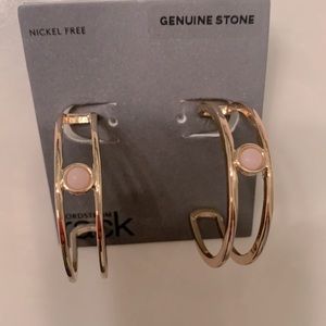 NWT gold-tone and light pink genuine stone earrings